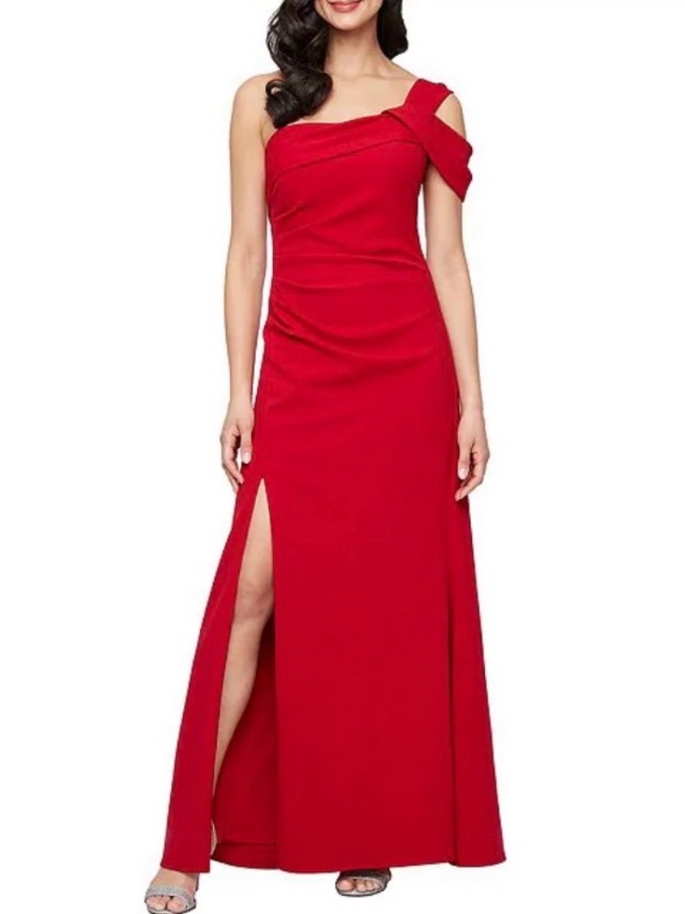 Alex Evenings Red One-Shoulder Evening Gown with Side Slit